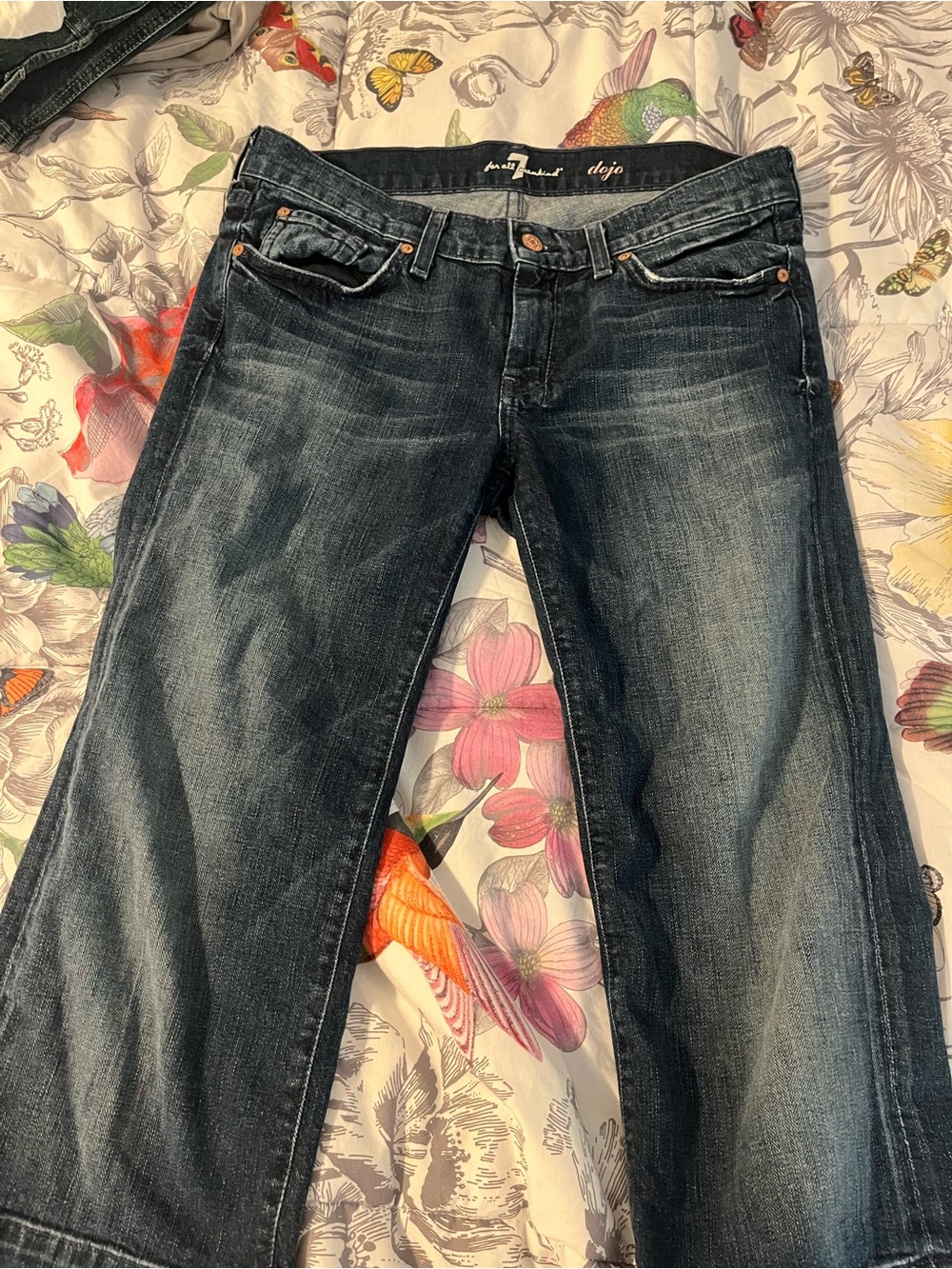 7 For All Mankind Dark Blue Crop Flare Jeans